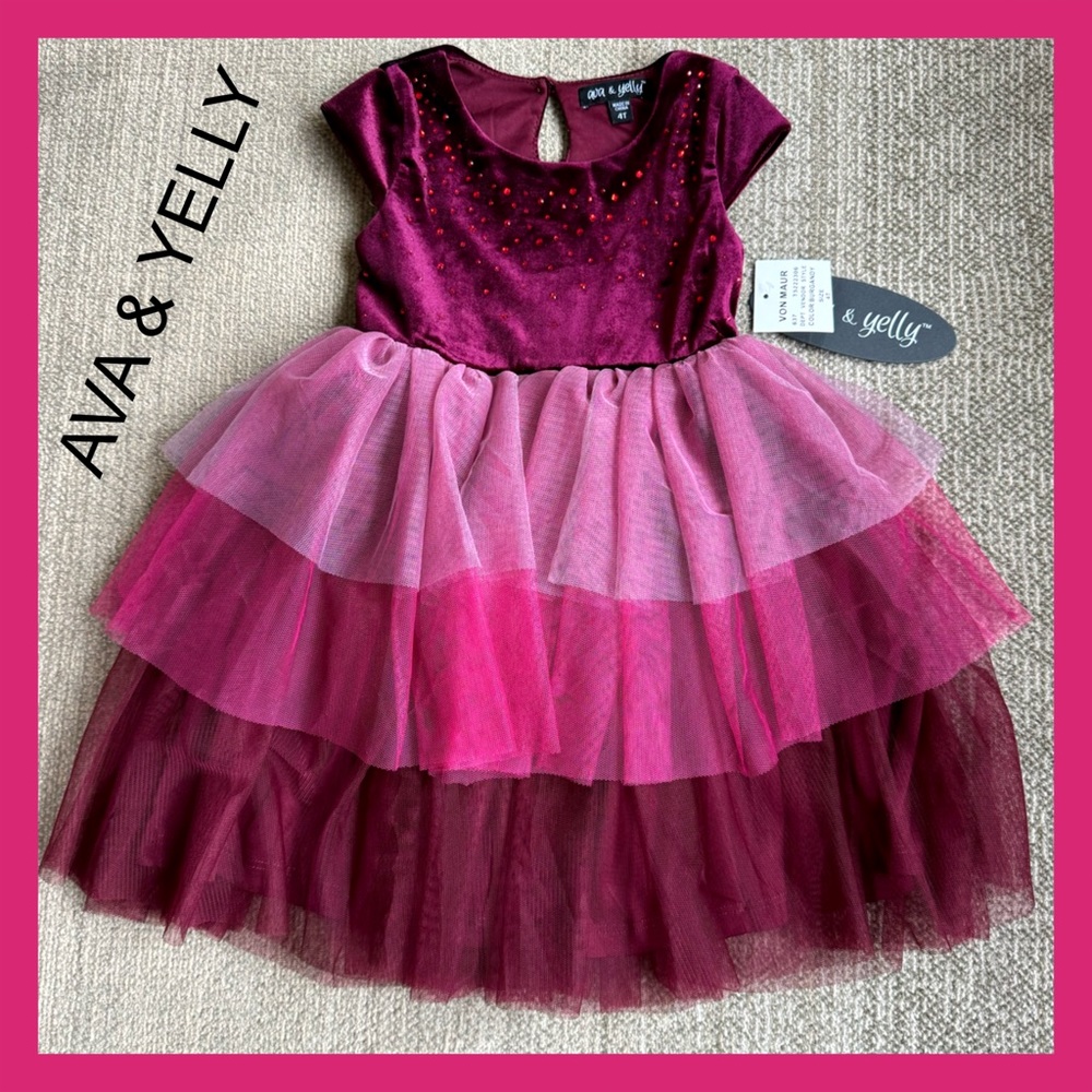 NWT ~ AVA & YELLY BURGUNDY PARTY DRESS
